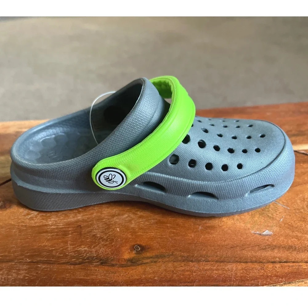 Joybees‎ Kids Active Clog Charcoal Grey Neon Green Slip On Water Shoes Size C8/9